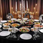 Elegant dining table set for gourmet banquet