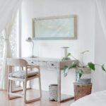 empty desk near curtain
