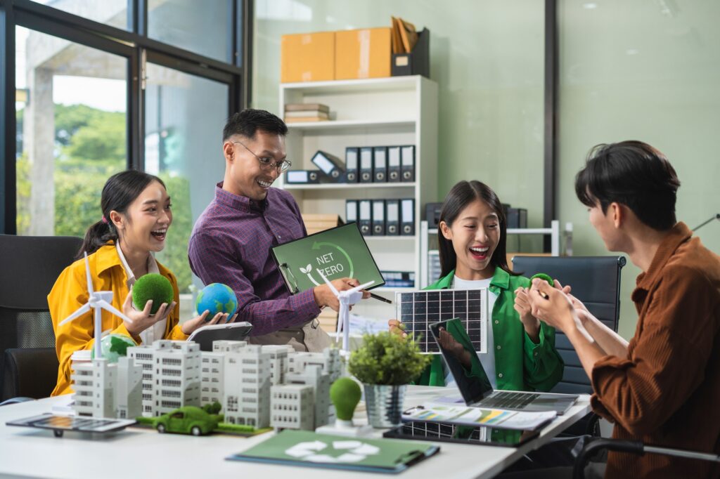 Renewable energy-based green businesses and global warming. Reduce CO2 emission.