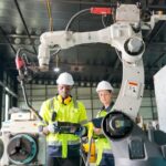 Robotic Arm modern industrial technology. Industrial robots production