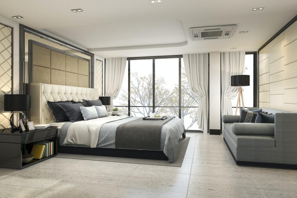 3d rendering modern luxury classic bedroom with marble decor