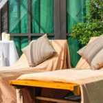 Comfortable pillow on sofa chair decoration outdoor