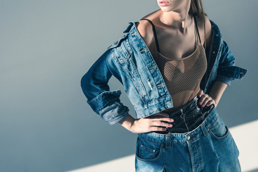 cropped view of fashionable model in denim style