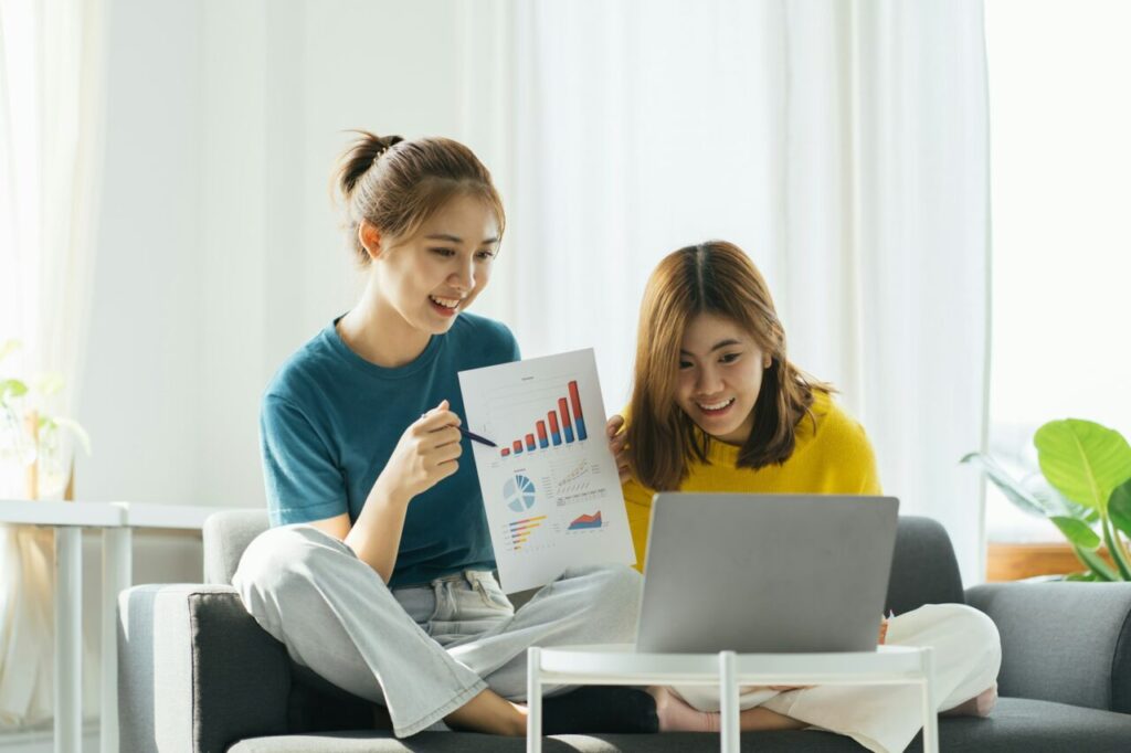 Asia people happy woman or real estate sale agent talk on webcam remote teach, advice coach in MBA